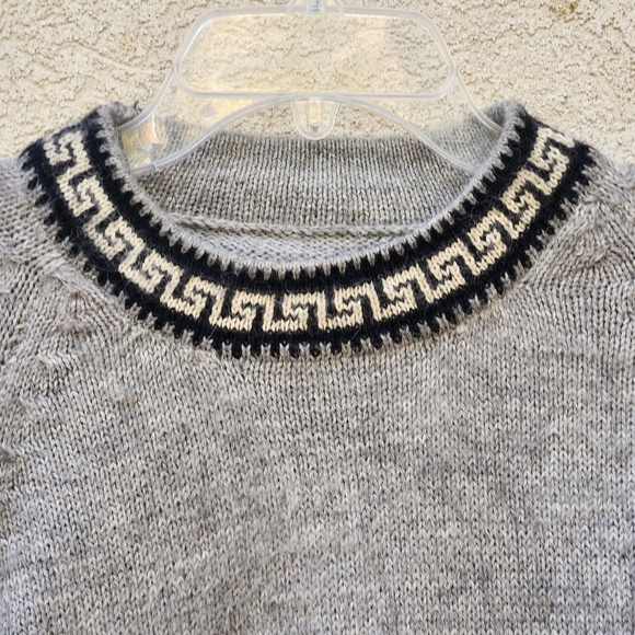 HANDMADE Women's Sweater Large Lagenlook Gray Black Wool Alpaca Knit Tunic - Picture 2 of 7